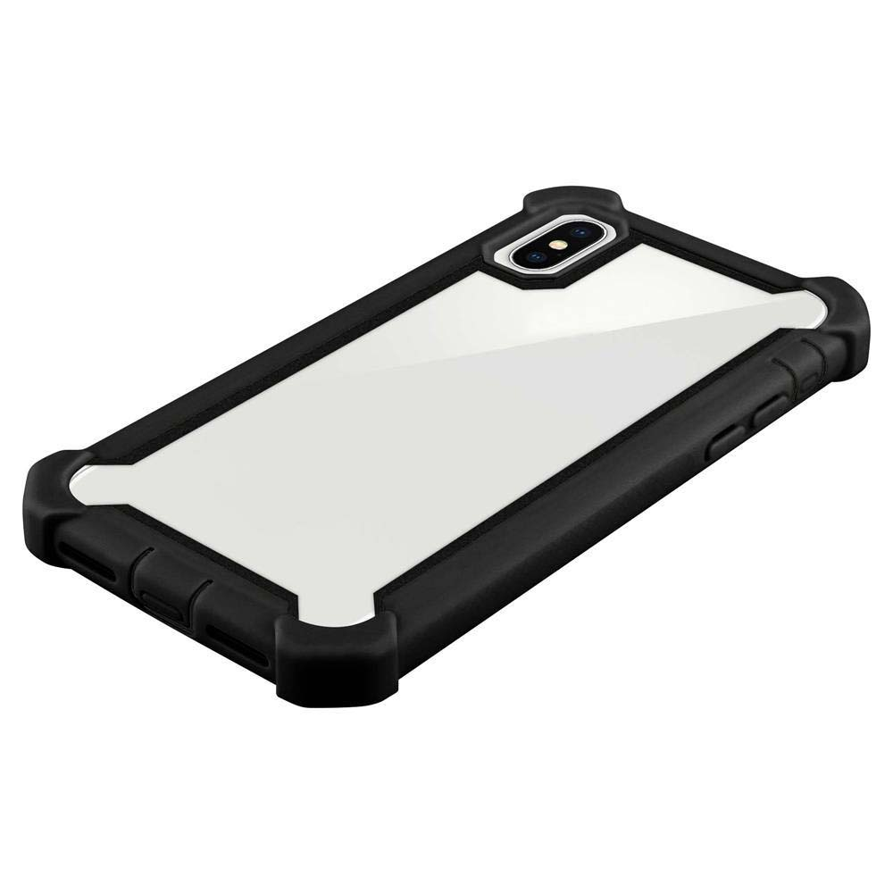 Custodia nera con retro trasparente per smartphone.