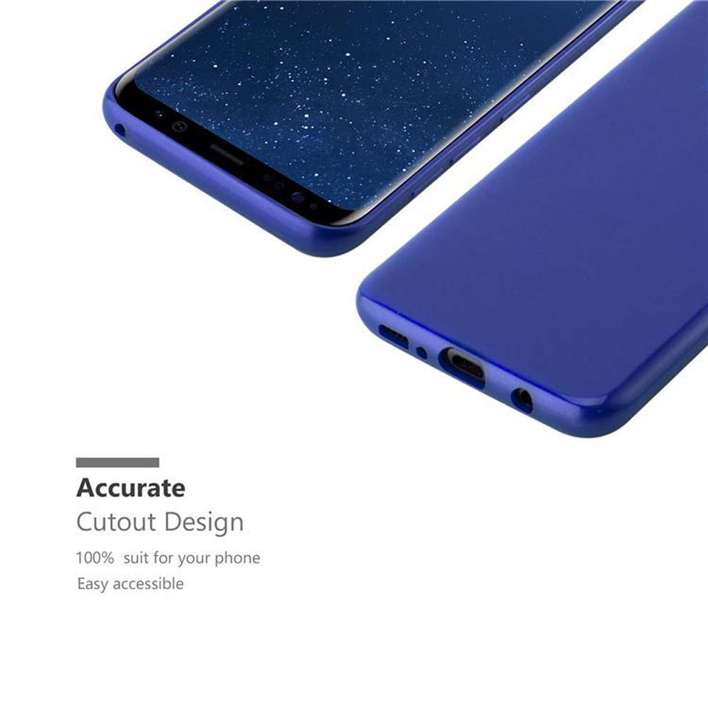 Ein blauer Handyhülle und ein Smartphone mit Sternenhimmel-Bildschirm.