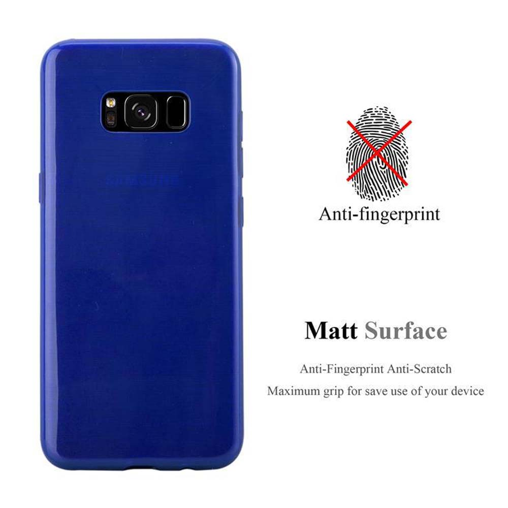 Dunkelblaue Handyhülle mit Matt-Oberfläche und Anti-Fingerabdruck-Symbol.