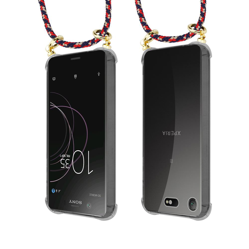 Zwei Sony Xperia Smartphones mit Lanyards, eines zeigt die Uhrzeit 10:35.