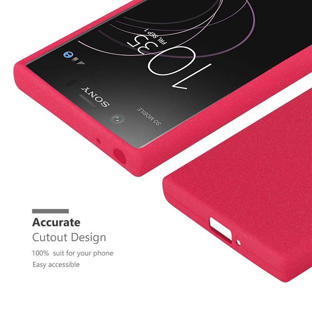 Una cover rossa per telefono mostra lo schermo di un Sony con l'ora 10:35.