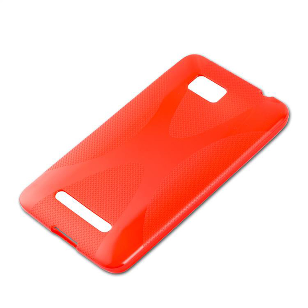 Una cover rossa per telefono con trama testurizzata su sfondo bianco.