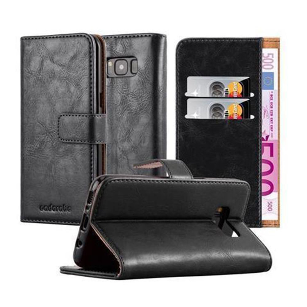 Schwarzes Leder-Wallet-Handyhülle mit Kartensteckplätzen und Geldscheinfach.