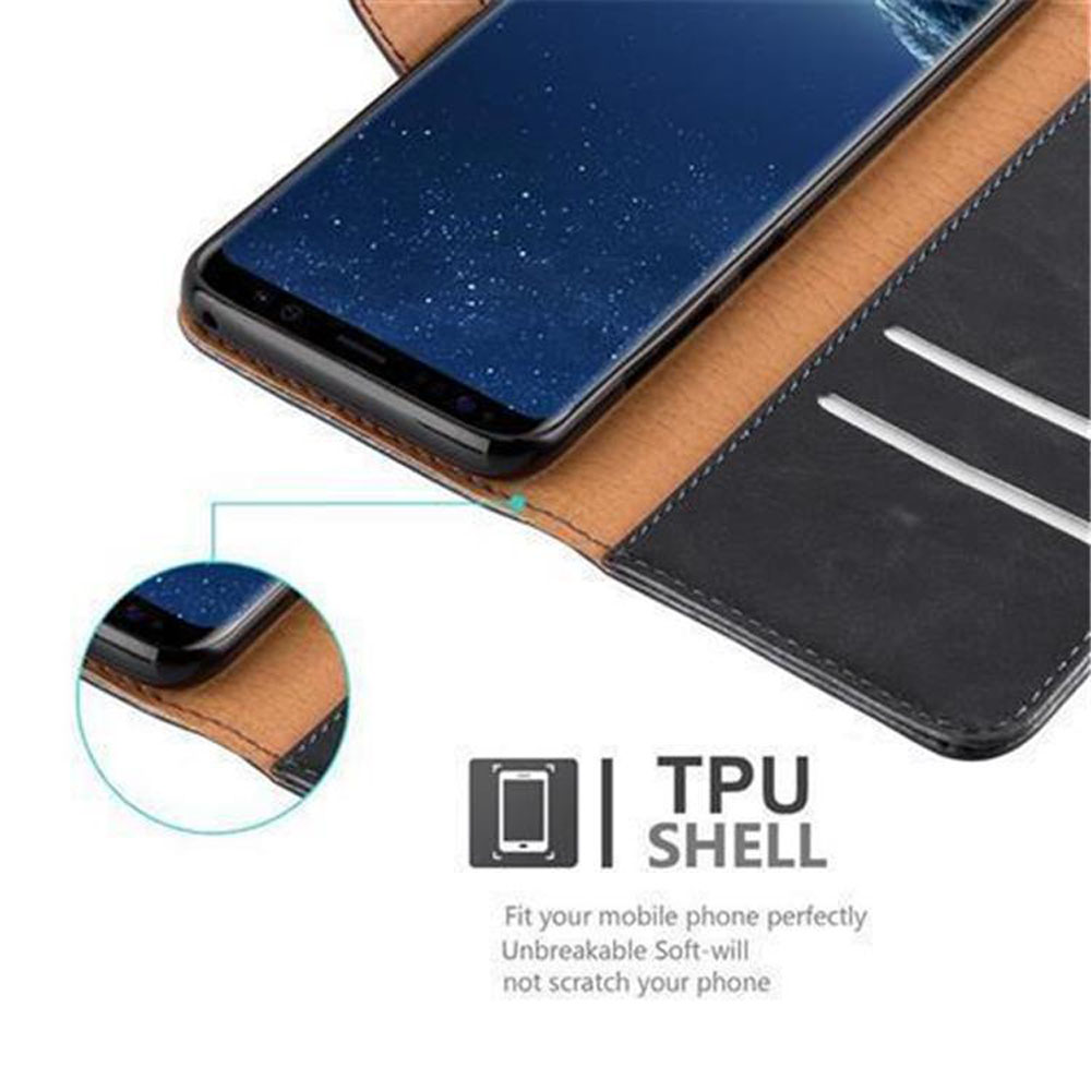 Ein Smartphone in einer braunen und schwarzen Hülle mit TPU-Schalen-Logo.
