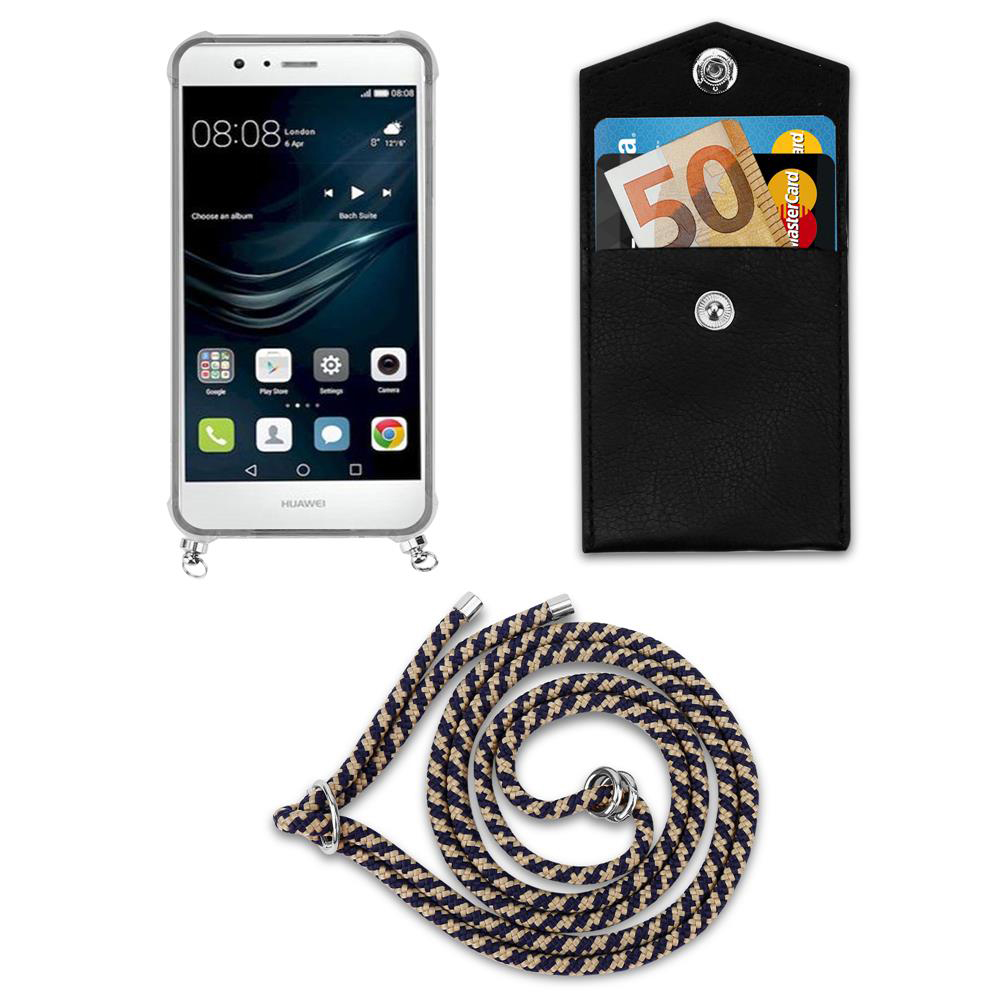 Uno smartphone, un portafoglio nero con soldi e carta, e un laccio.