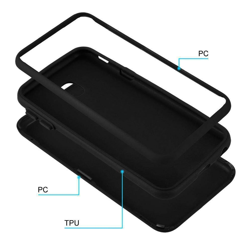 Schwarze Handyhülle aus zwei Teilen, TPU und PC, mit Ausschnitten.