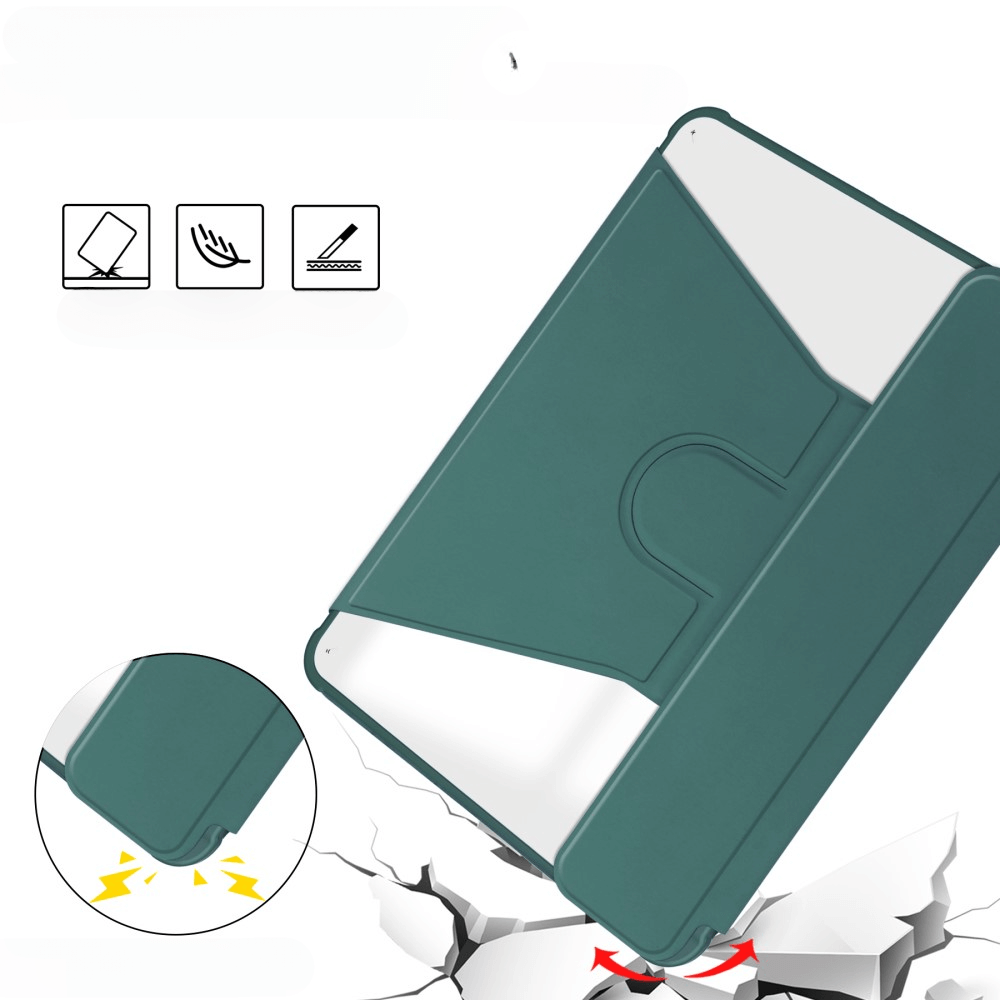 Coque verte tombe sur sol fissuré, avec icônes de protection.