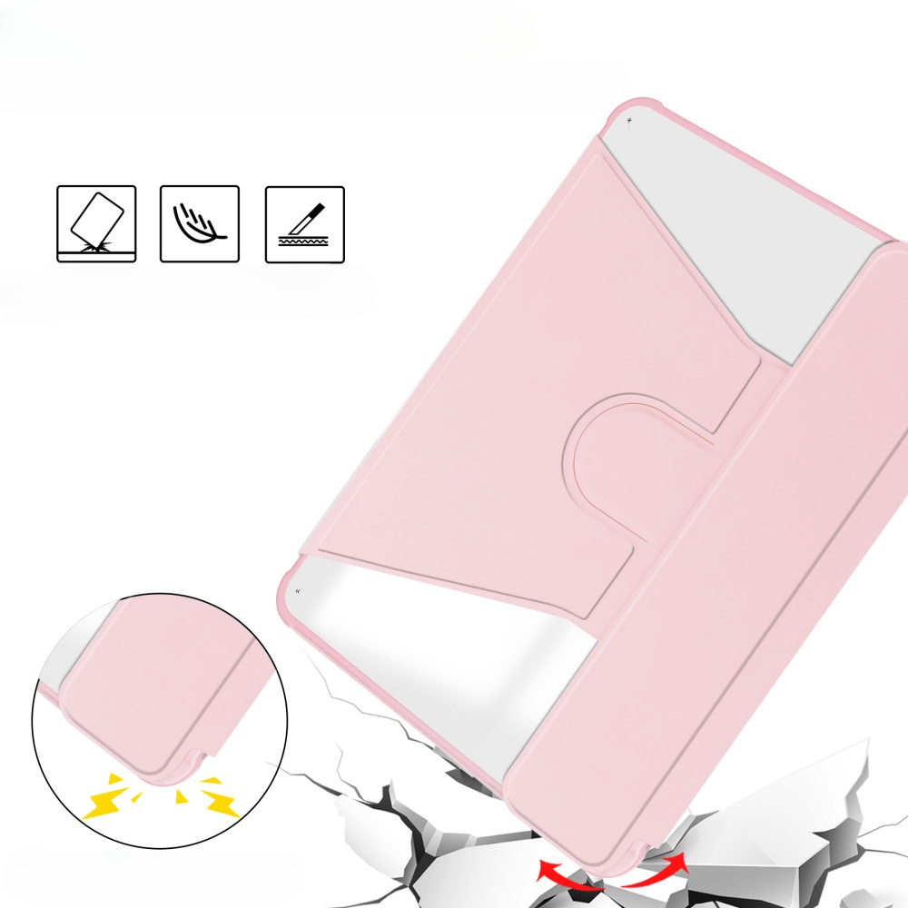 Un étui rose pour tablette avec trois icônes indiquant protection et résistance.