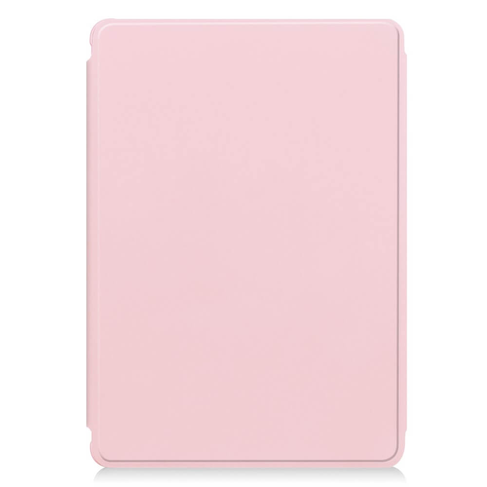 Un étui rose pâle pour tablette est présenté sur fond blanc.