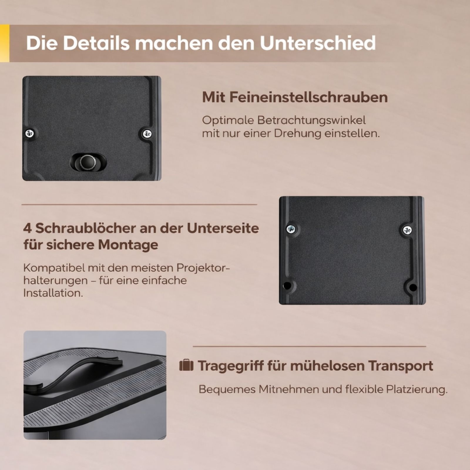 Schwarze Montageplatte mit Schrauben und Griff. Details über Montage.