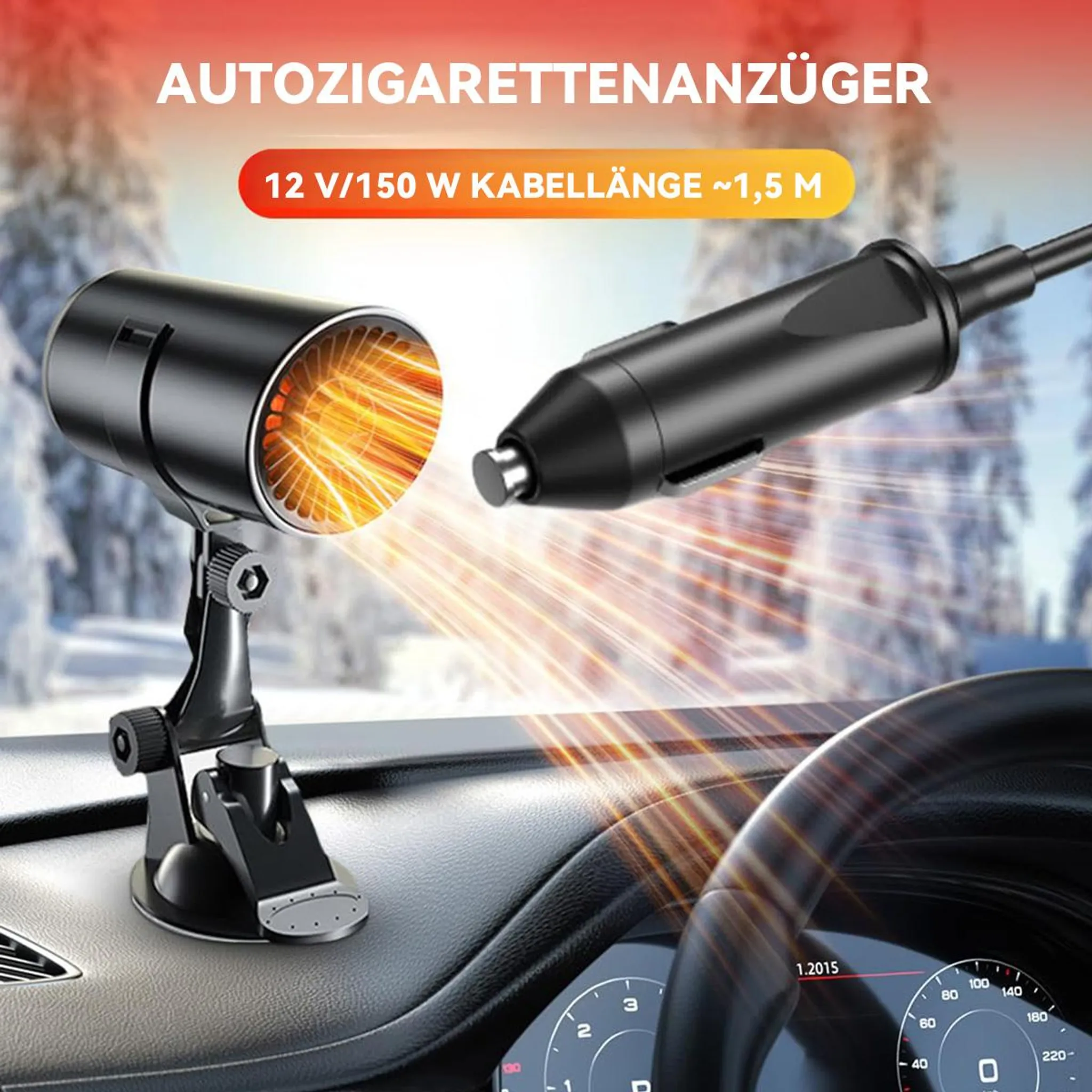 Auto-Zigarettenanzünder mit Heizfunktion auf dem Armaturenbrett, 12V/150W.
