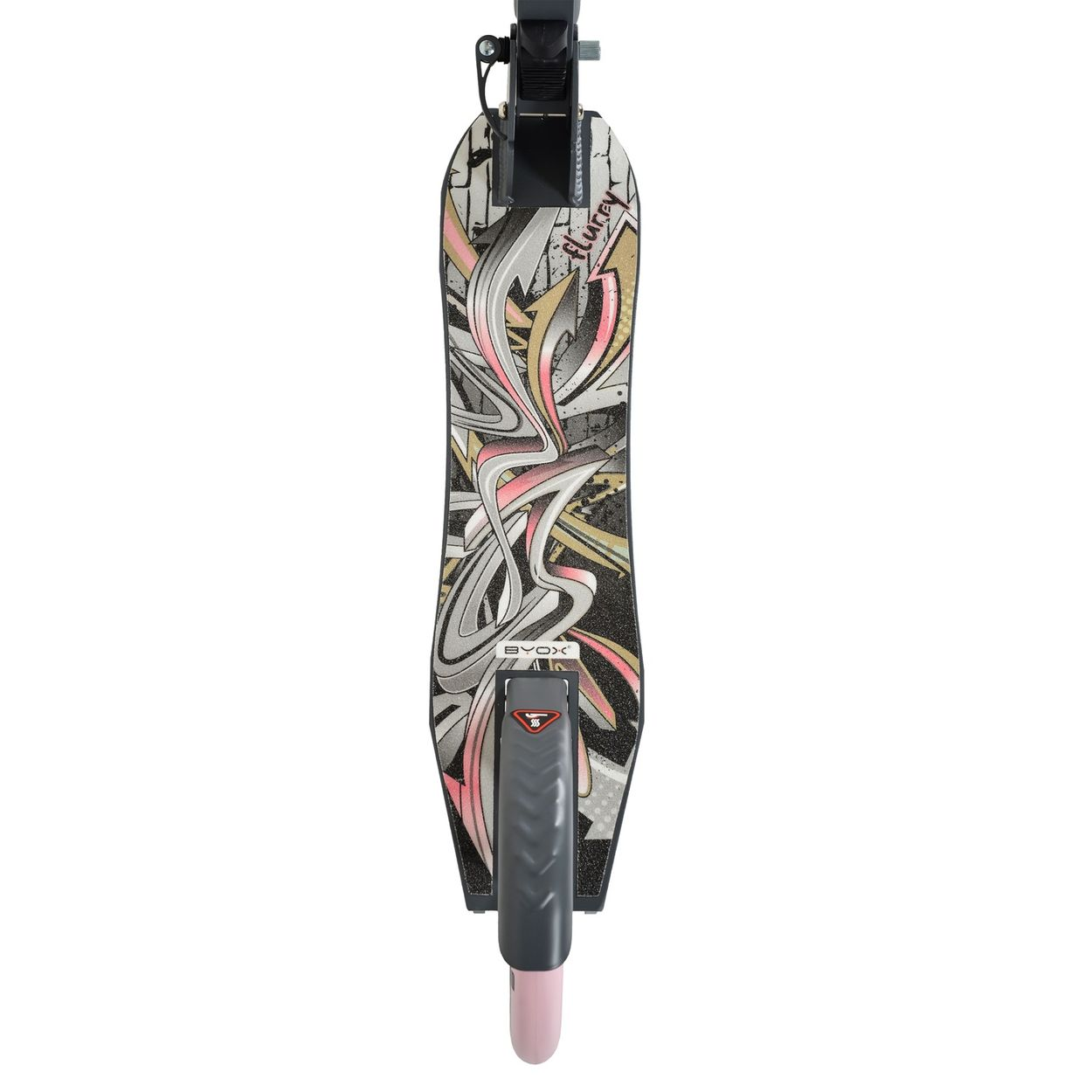 Elektroroller mit Graffiti-Design und pinkem Rad.