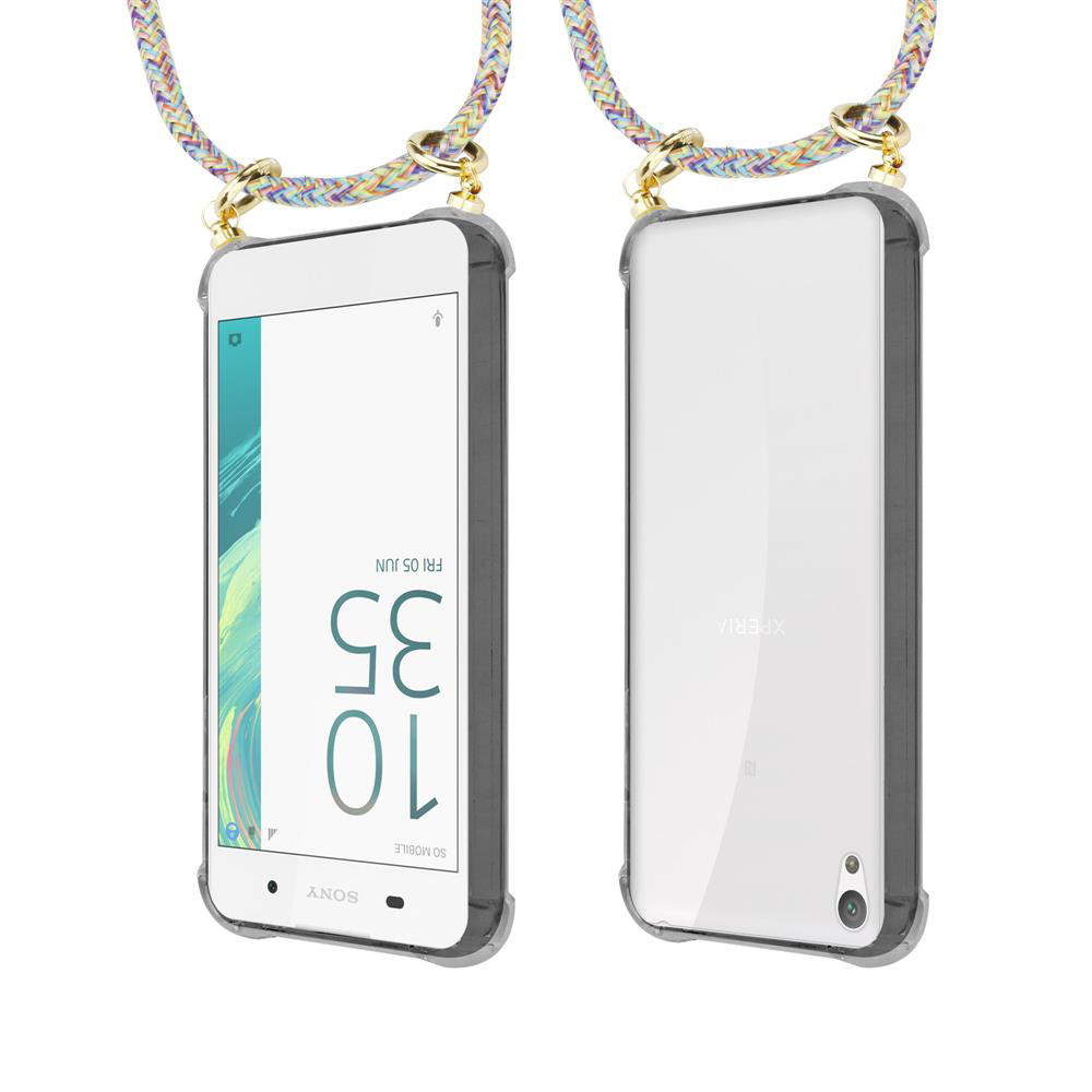Zwei Sony Smartphones mit Handschlaufe, Vorder- und Rückseite.