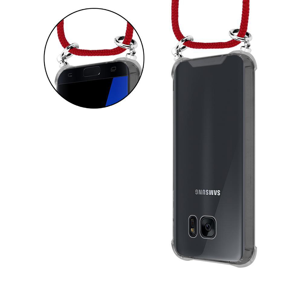 Custodia trasparente per telefono con cinturino rosso