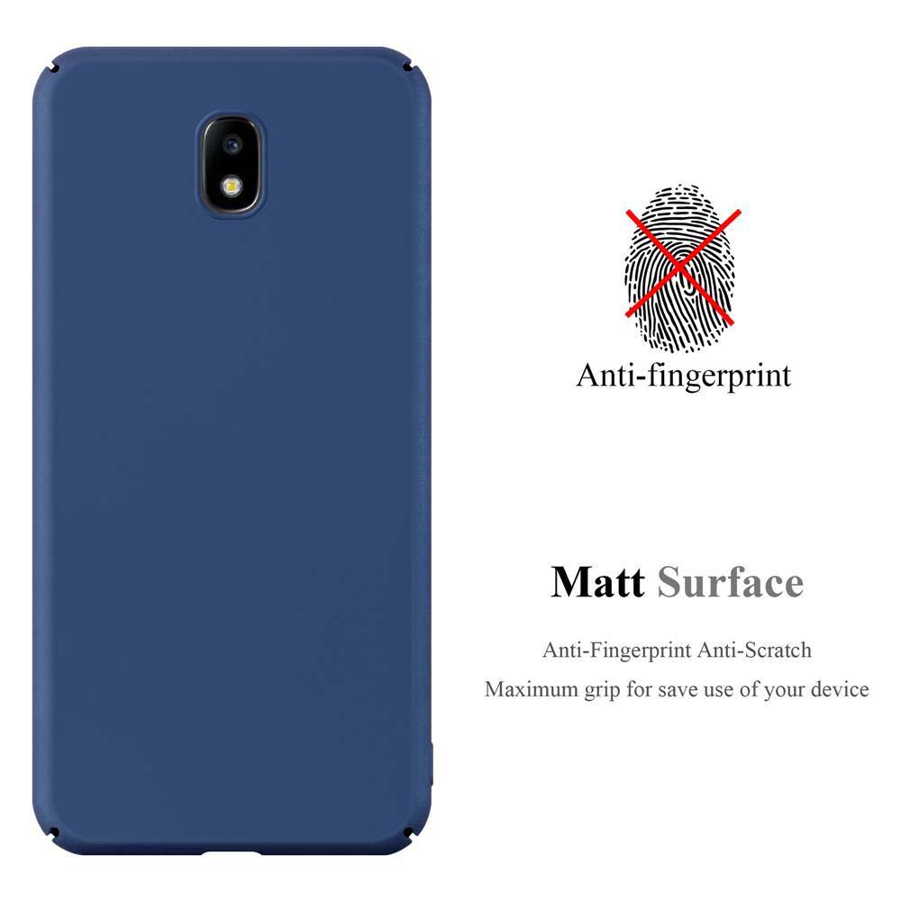 Custodia blu scuro per telefono con icona impronta digitale e testo.