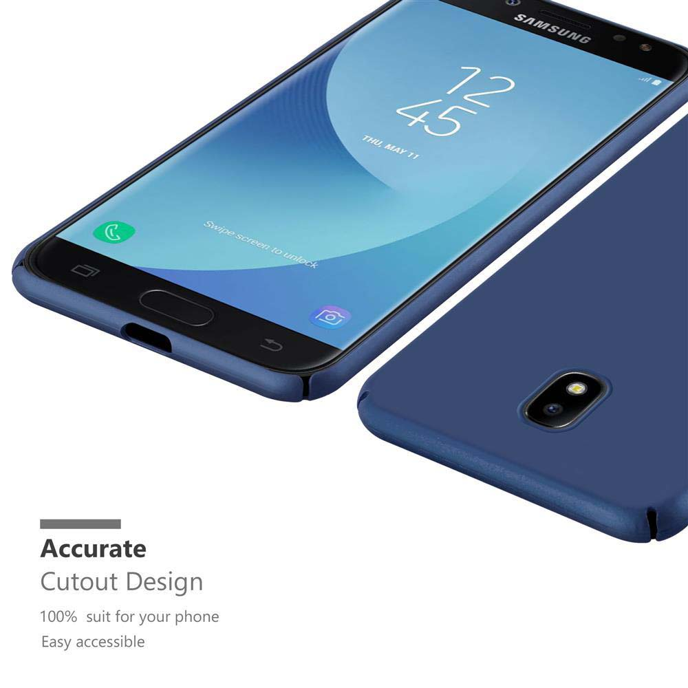 Un telefono Samsung blu con schermo sbloccato, accanto alla sua cover.