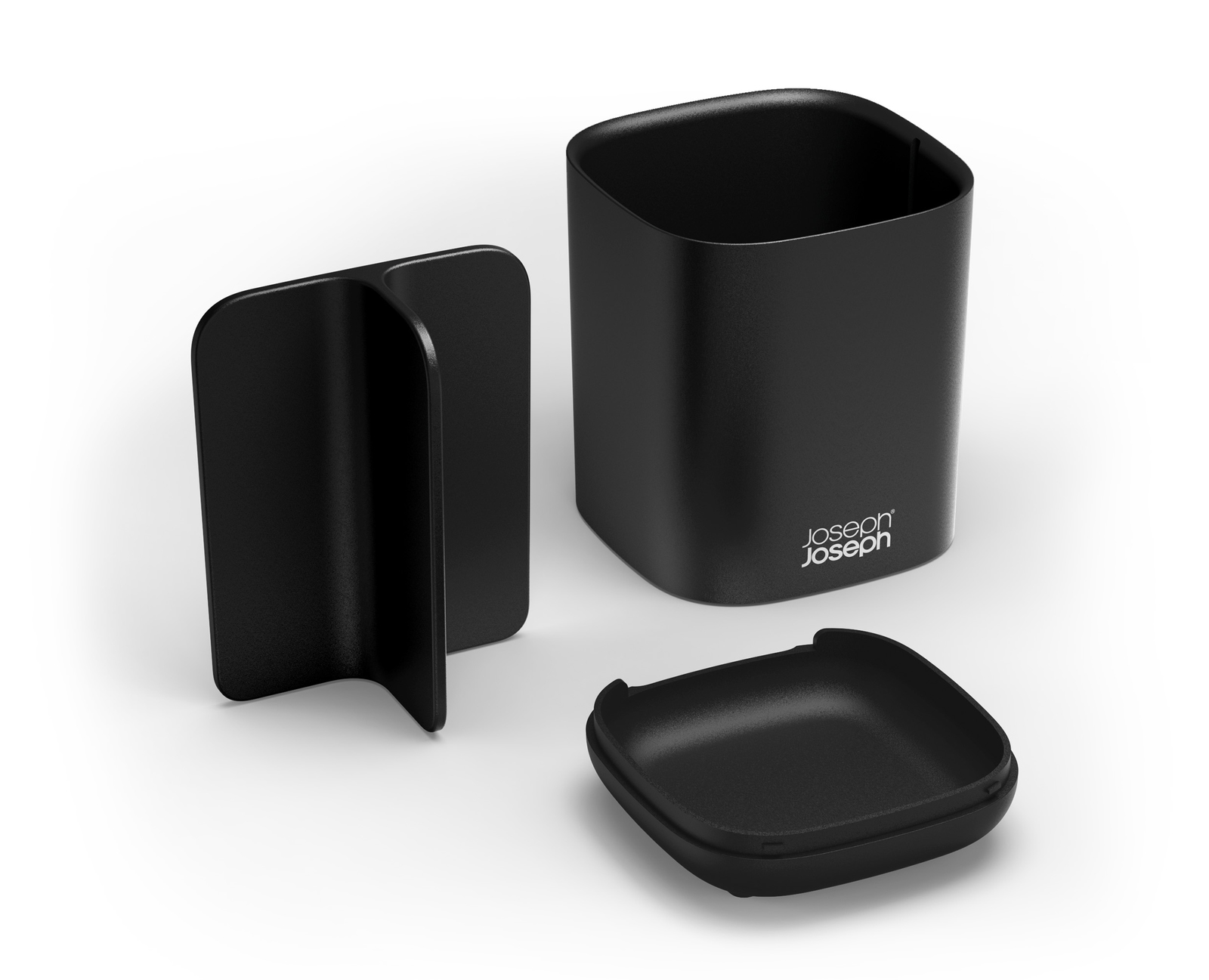 Contenedor negro Joseph Joseph con tapa y divisor.