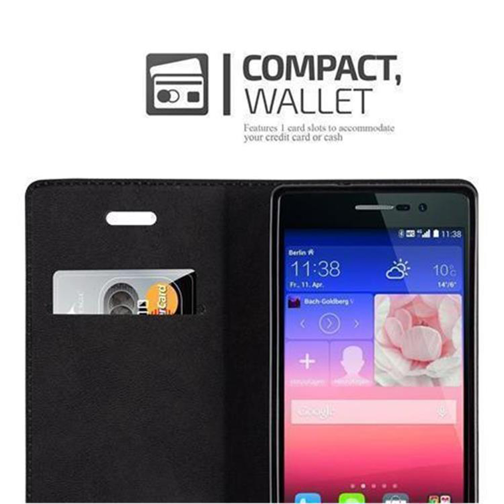 Funda de teléfono negra con ranura para tarjetas y pantalla de smartphone.