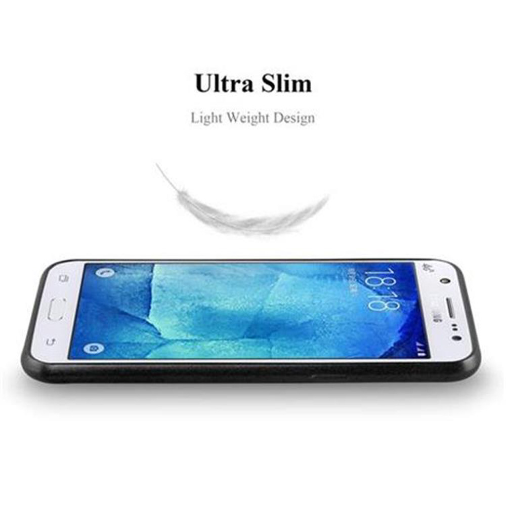 Uno smartphone sottile con cornice bianca e sfondo blu.