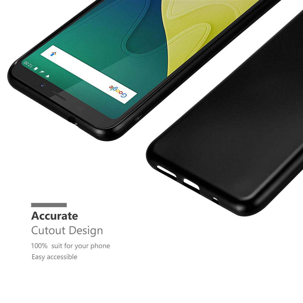 Schwarze Handyhülle neben einem Smartphone mit Google-Suchleiste.