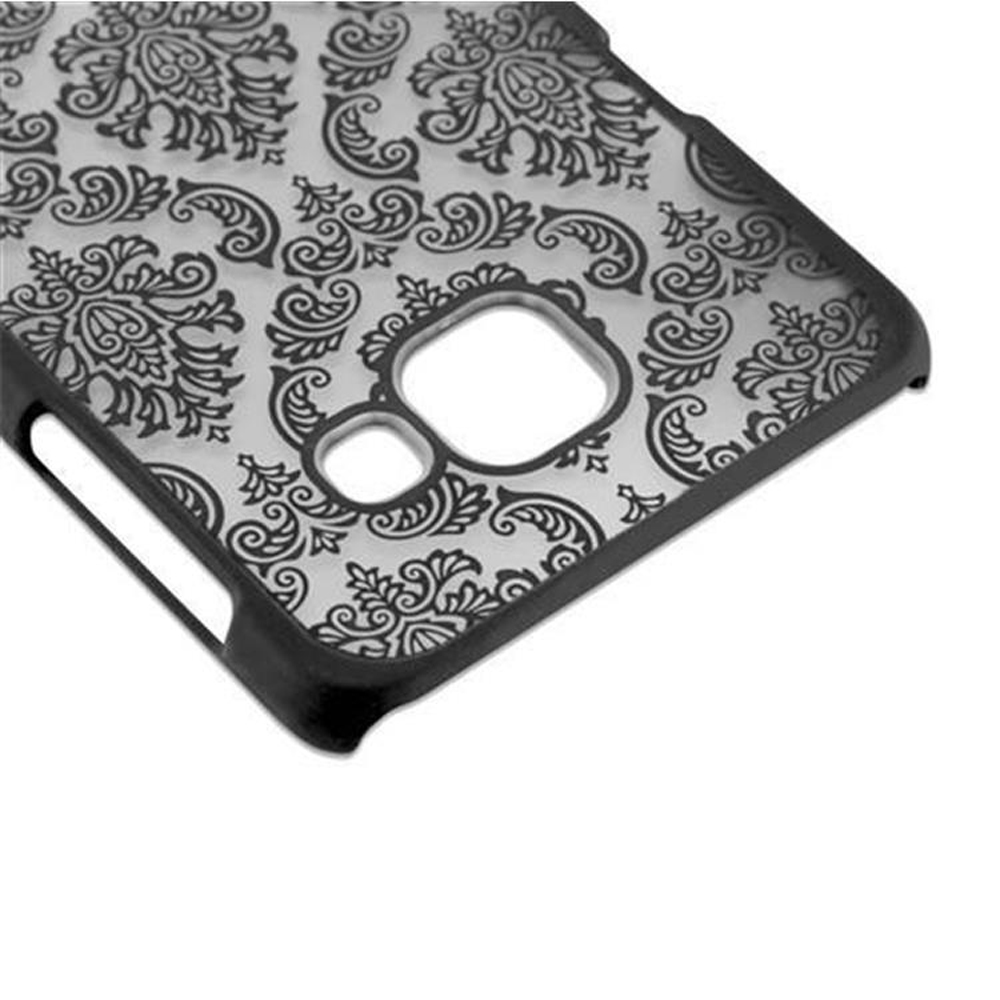 Eine schwarze Handyhülle mit einem detaillierten, ornamentalen Muster.