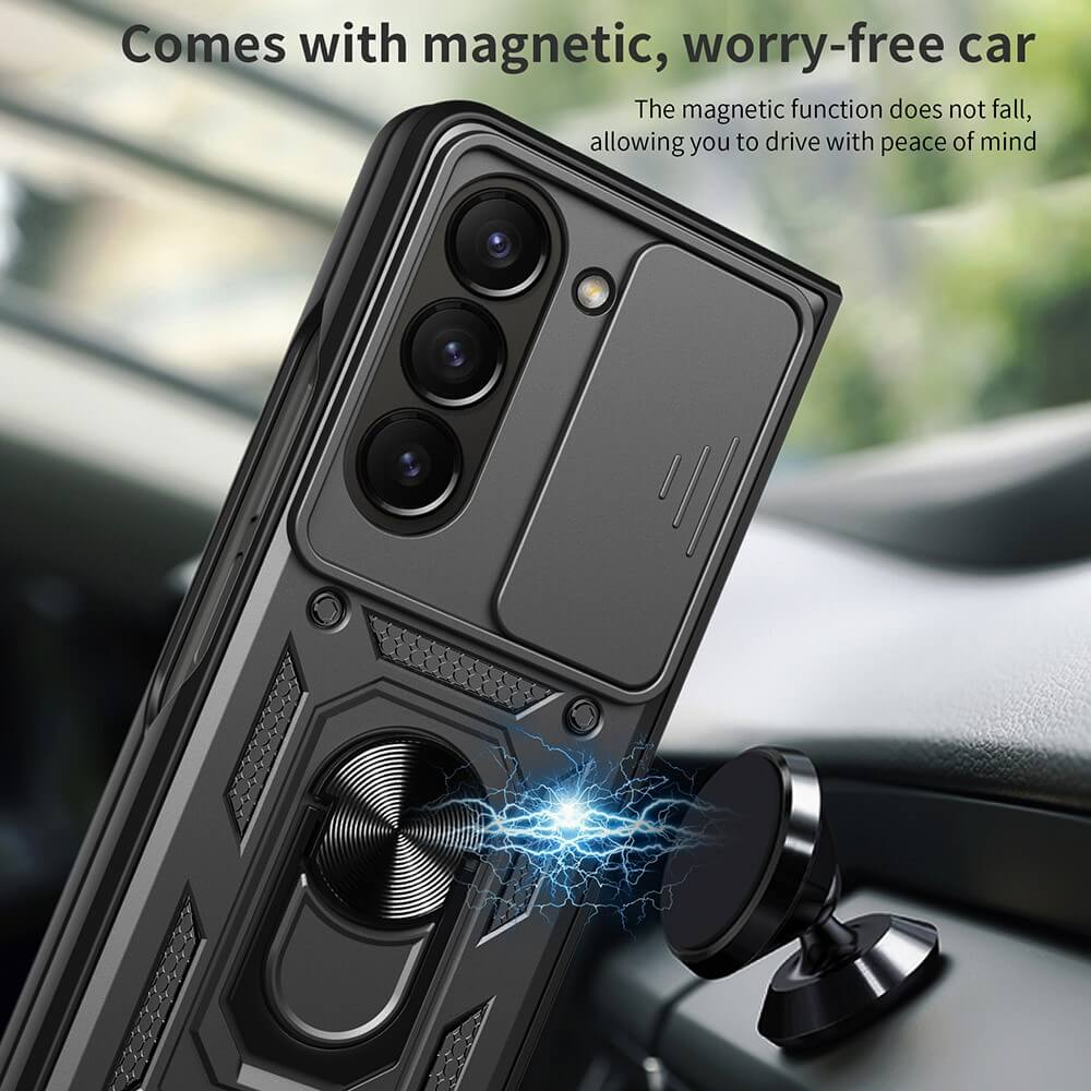 Custodia nera per telefono con supporto magnetico per auto.
