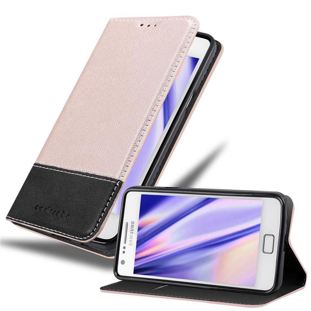Ein rosafarbenes und schwarzes Handy-Flip-Case mit einem Smartphone darin.