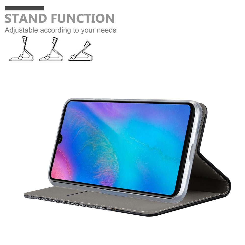 Uno smartphone in una custodia grigia che funge anche da supporto.