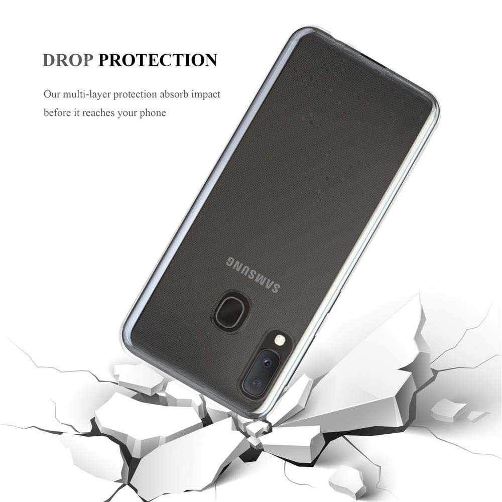 Samsung Handyhülle mit "Drop Protection" Schriftzug vor zerbrochenem Boden.