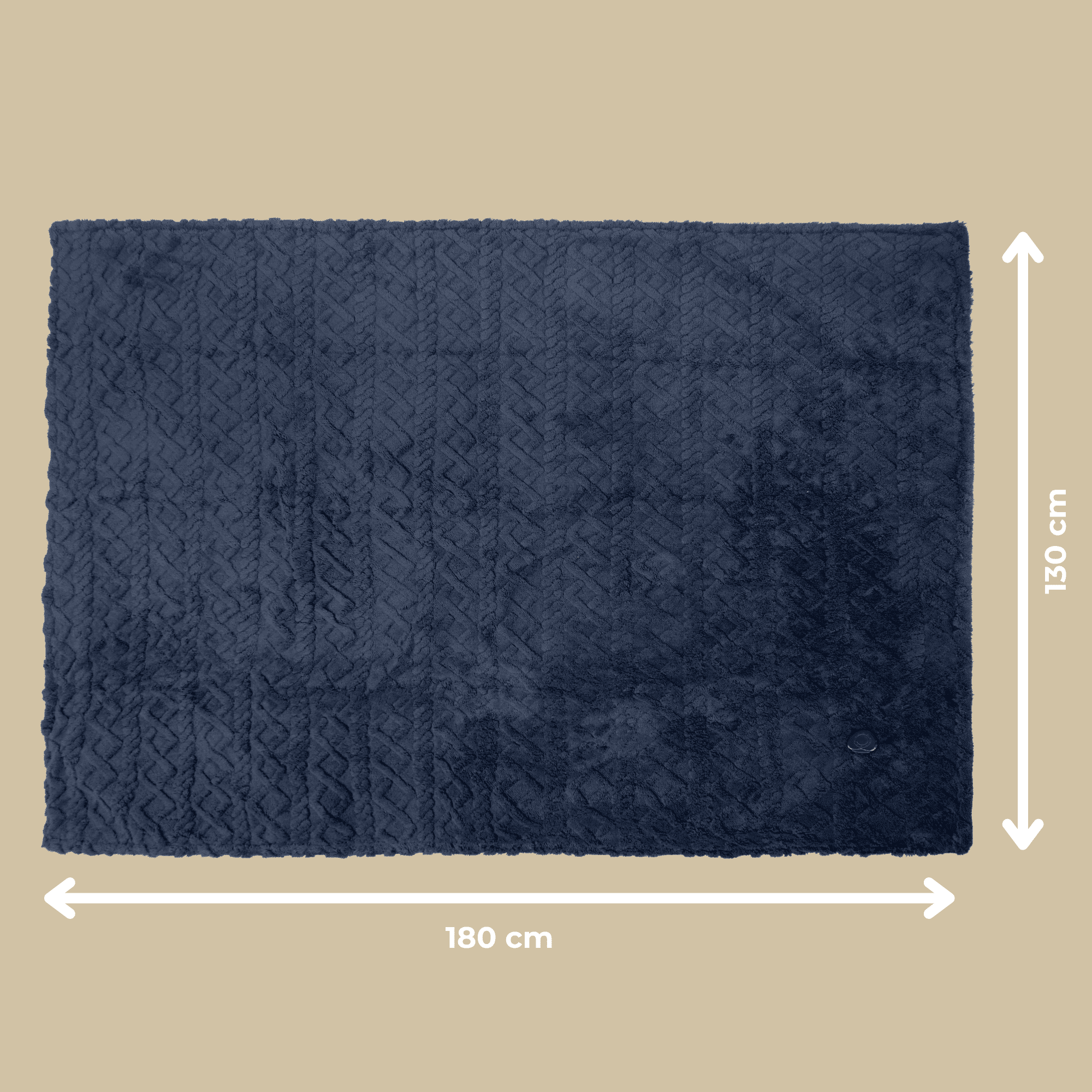 Dunkelblau Decke mit Zopfmuster, 180x130 cm.