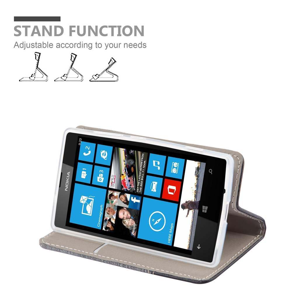 Uno smartphone Nokia in una custodia grigia che funge da supporto.