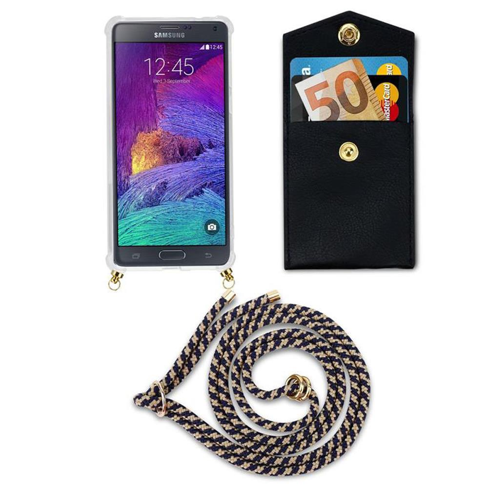 Smartphone in custodia trasparente, portafoglio nero con banconota da 50€ e corda.