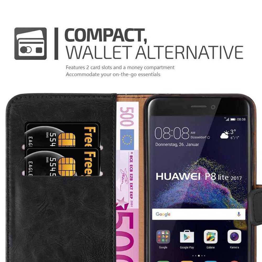 Schwarzes Portemonnaie mit Handy, Karten und 500-Euro-Schein.
