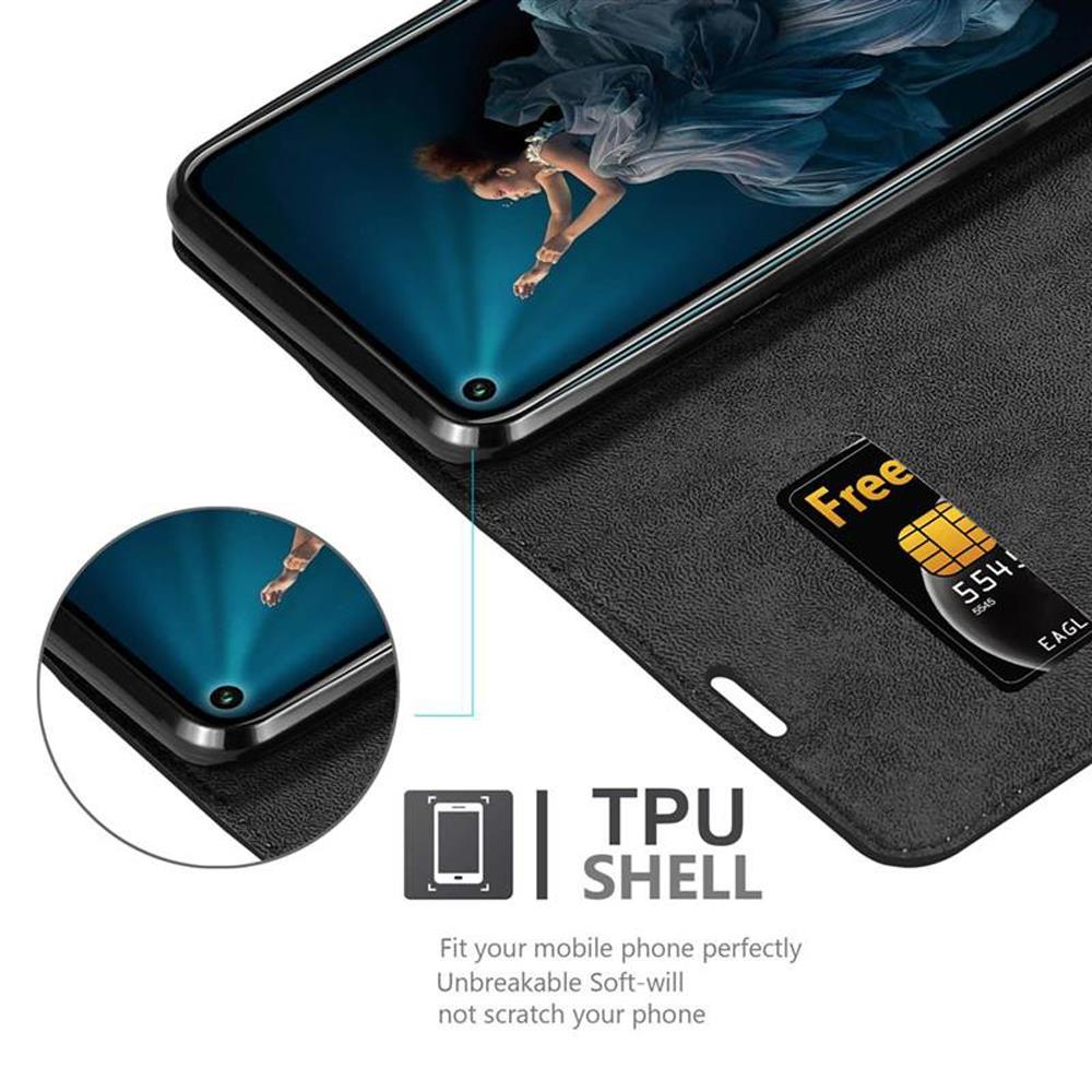 Una custodia a libro nera per cellulare mostra una SIM card e un ritaglio.