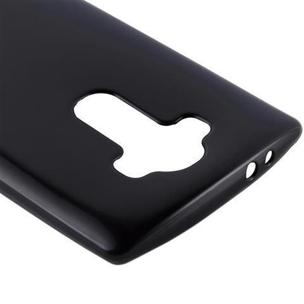 Funda de teléfono negra con recortes para cámara y botones.