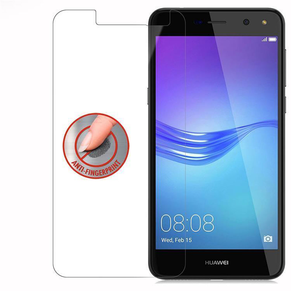 Una protezione schermo e un telefono Huawei con l'ora 08:08. Icona anti-impronte.