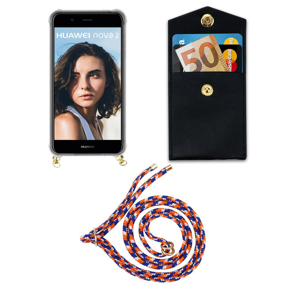 Custodia Huawei Nova 2 con porta carte e cordino.