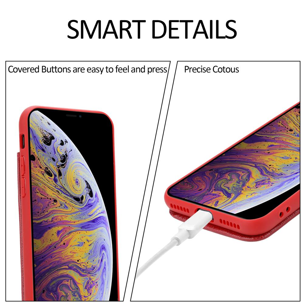 Custodia rossa per telefono con motivo, porta di ricarica e pulsanti.