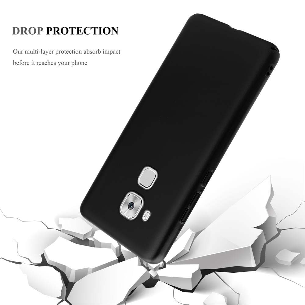Cover nera per telefono sfonda barriera bianca, mostrando protezione caduta.