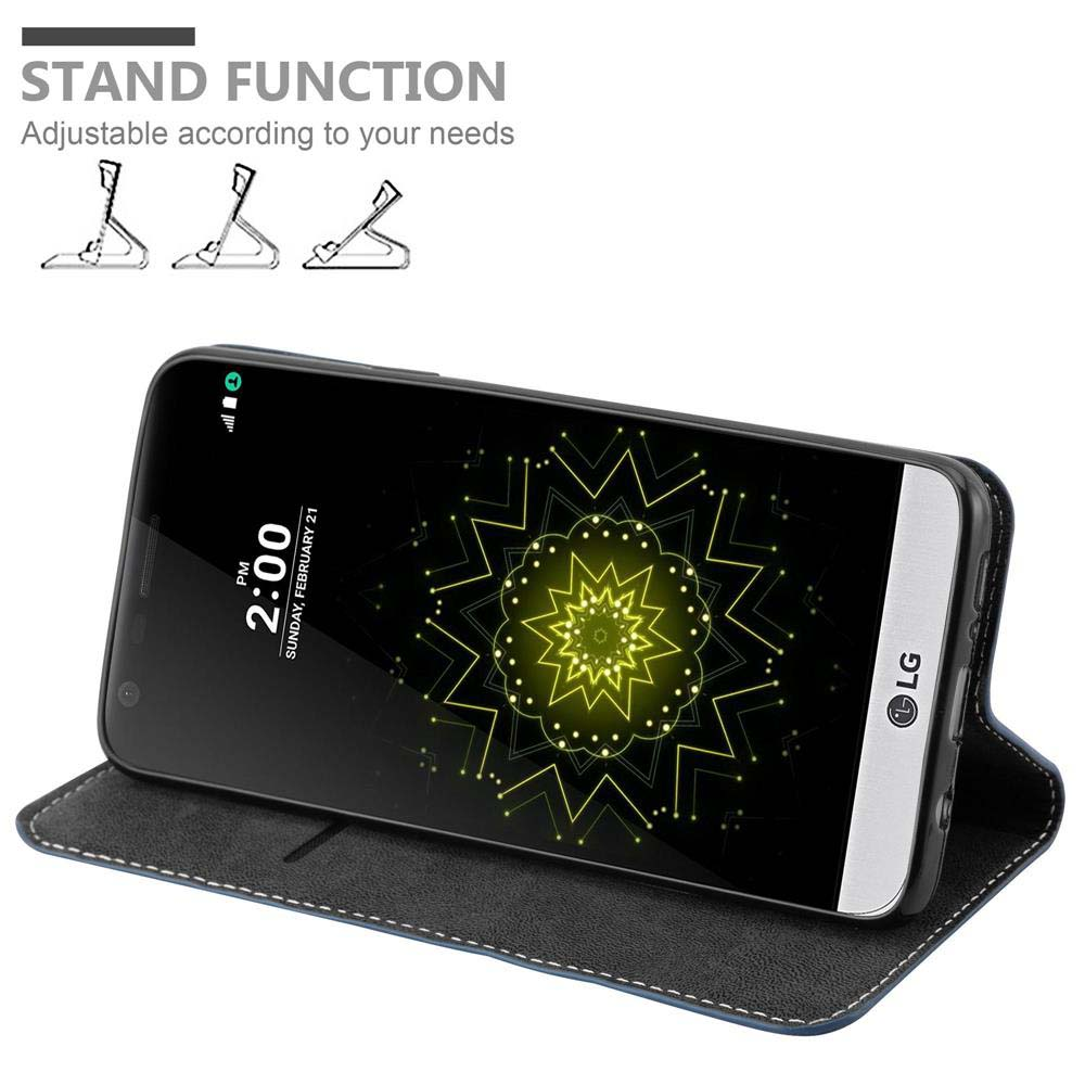 Ein LG-Telefon mit einem Ständer und der Anzeige 2:00 PM.