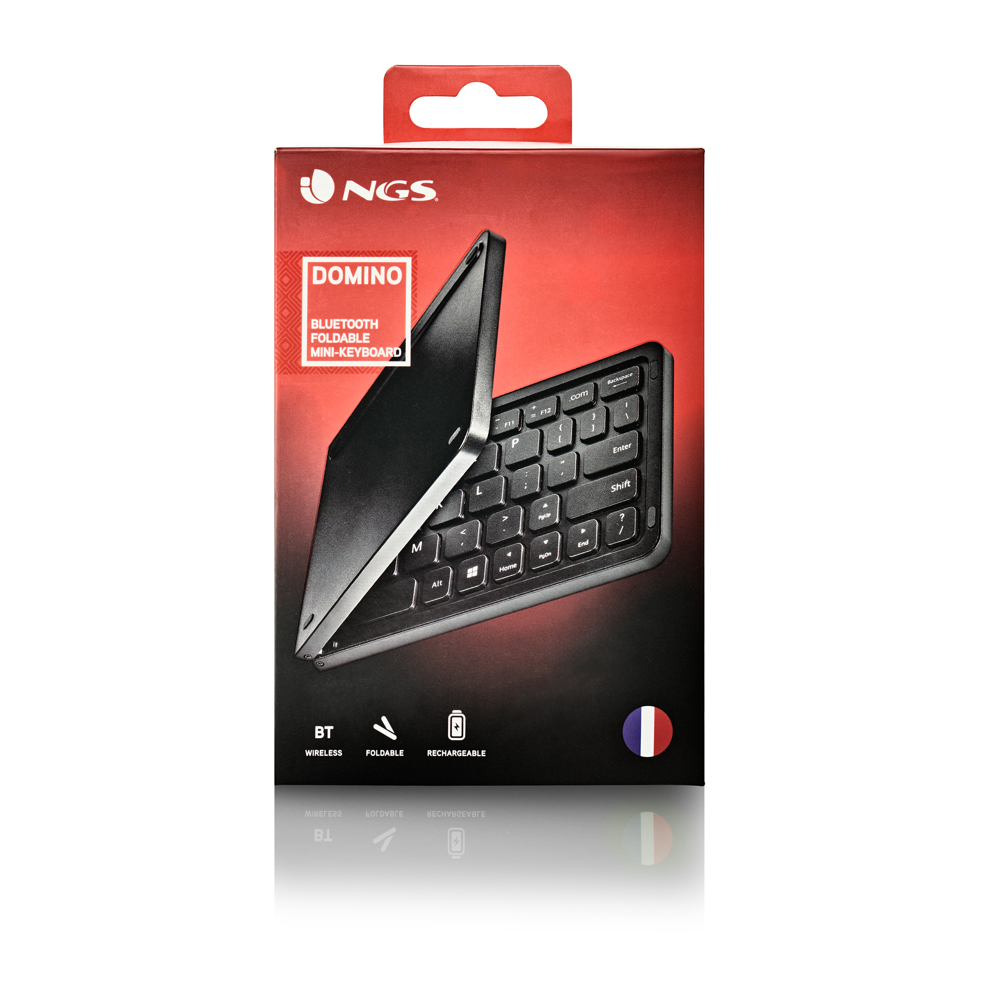 Confezione di mini tastiera Bluetooth pieghevole NGS Domino con tastiera.