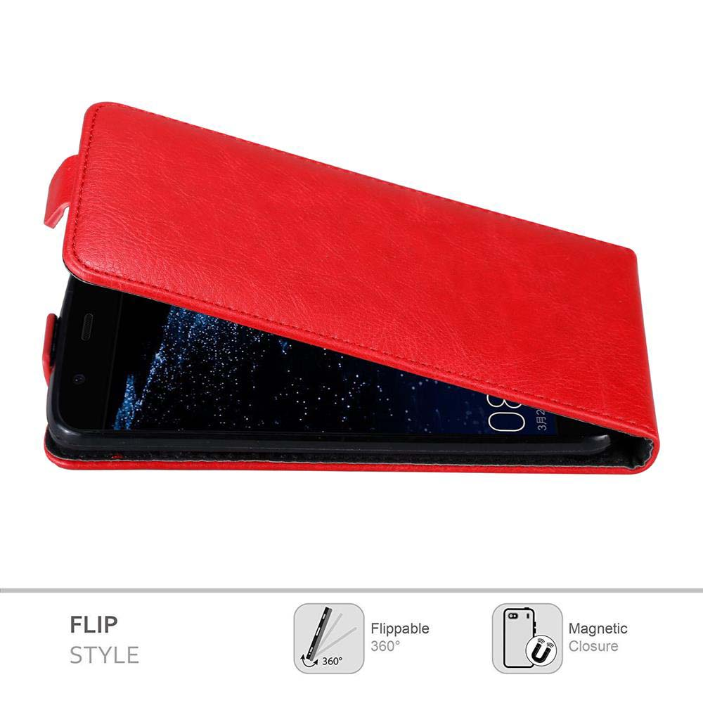 Custodia rossa a flip per telefono con schermo aperto che mostra uno sfondo stellato.