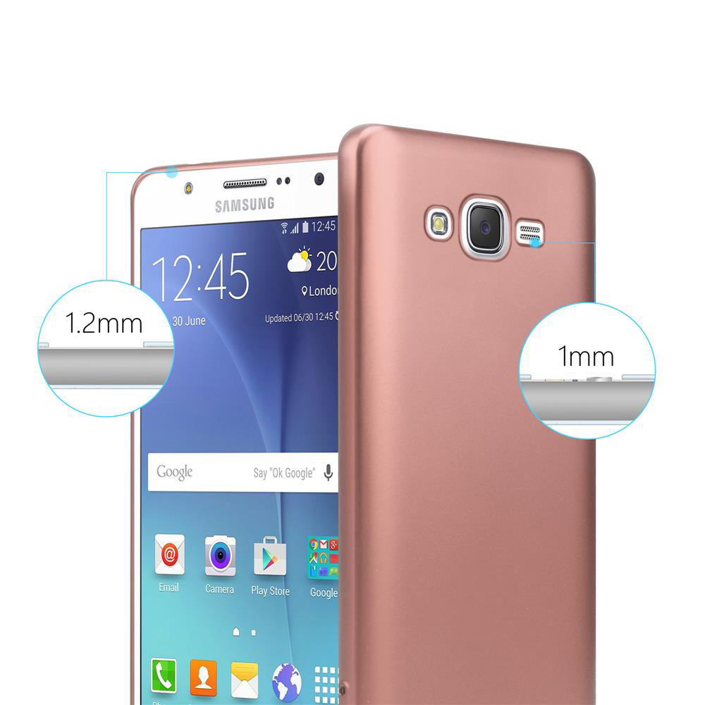 Ein roségoldenes Samsung-Handy mit Hülle. Der Bildschirm zeigt 12:45 Uhr.