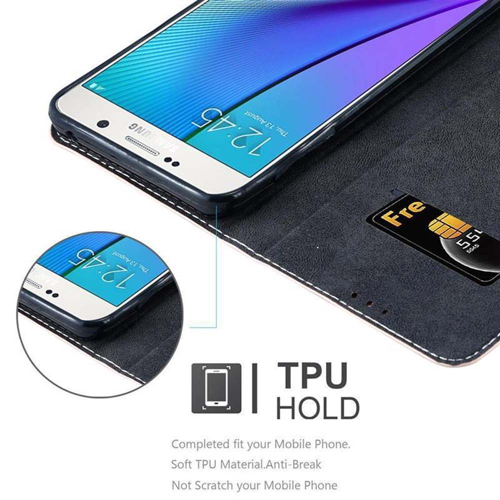 Una custodia nera mostra un Samsung con l'orario 12:45.