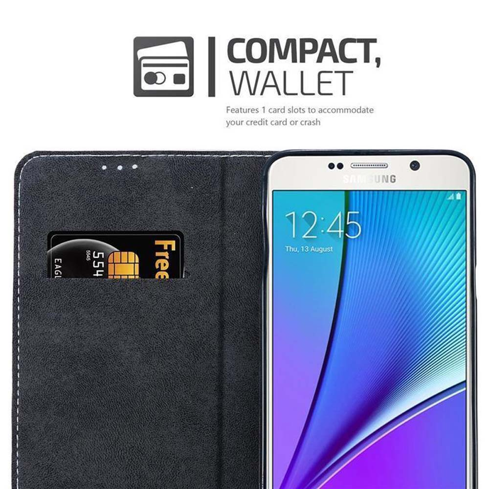 Custodia nera per telefono con slot per carte e smartphone Samsung.