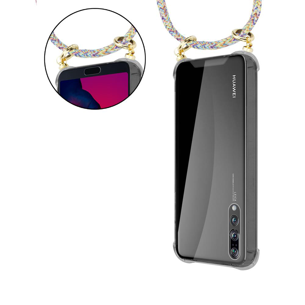 Uno smartphone con un laccetto colorato attaccato alla custodia.