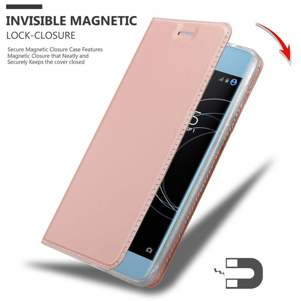 Eine rosafarbene Handyhülle mit magnetischem Verschluss und einem Telefonbildschirm.
