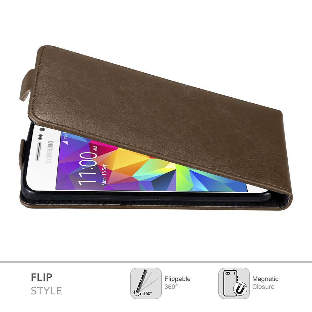 Funda flip de cuero marrón para teléfono Samsung mostrando las 11:00 AM en pantalla.
