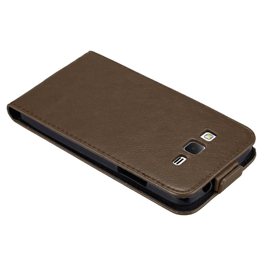 Funda de cuero marrón para smartphone, con recorte de cámara.