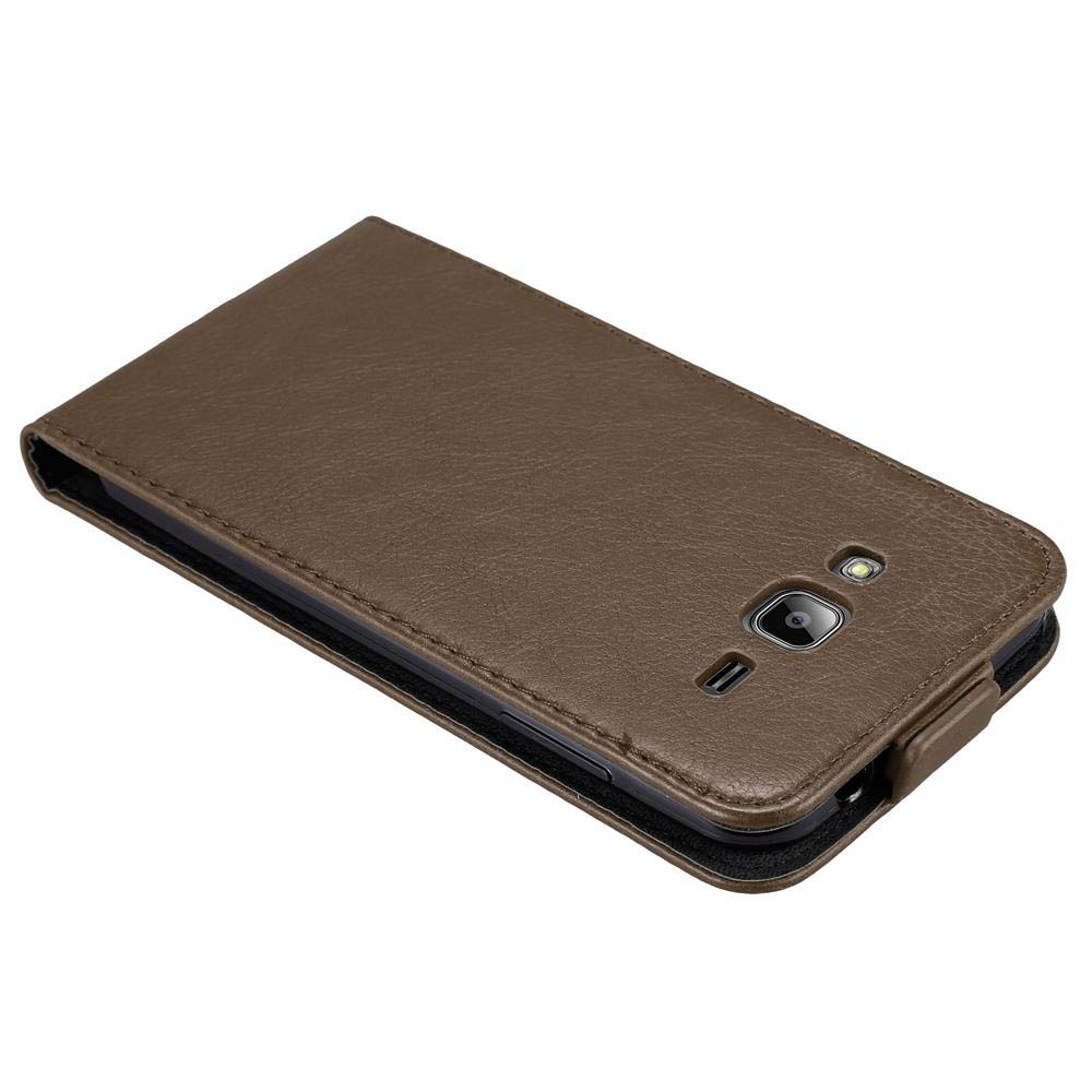 Custodia in pelle marrone per telefono con apertura fotocamera.